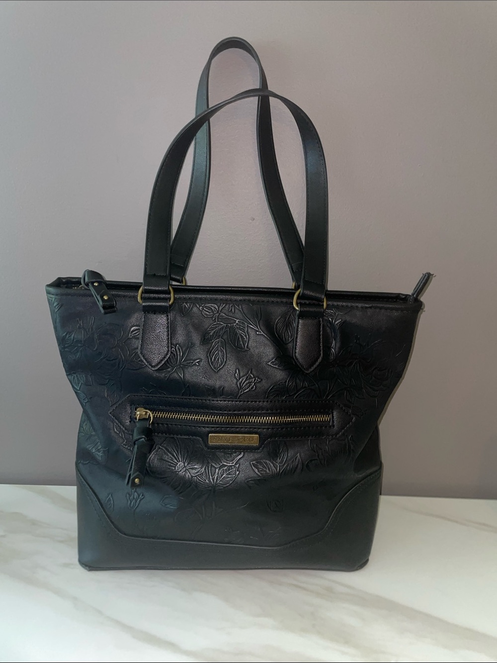 FRYE AND CO. Black Floral Embossed Tote
